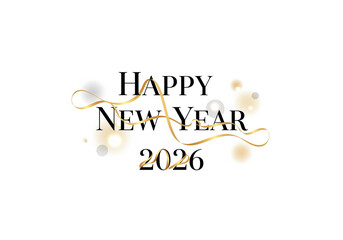 Fototapeta premium Happy New Year 2026 – Decorative Gold Typography with Sparkles and Stars on Dark Background