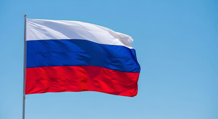 Waving Russia Flag with blue sky background