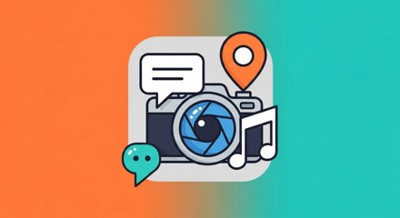 Fototapeta premium Camera photography location message music app social media sharing photo editing application icon design