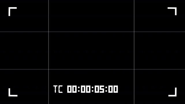 Camera recording frame with timecode and grids on a transparent alpha channel.
