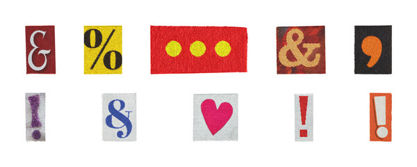magazine cutout symbols and punctuation collection, png on transparent background
