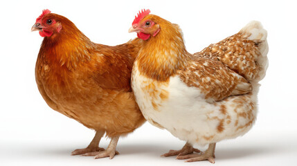 Fototapeta premium A studio photo of two hens isolated on white 