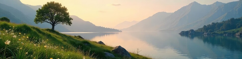 Obraz premium A serene landscape evokes a sense of quiet contemplation, reflecting on ethical principles and inner peace The tranquil scene promotes introspection and moral reflection , calm, balance, integrity