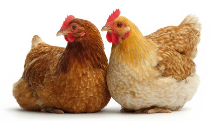 Naklejka premium A studio photo of two hens isolated on white 