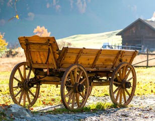 Obraz premium Wooden wagon in autumnal landscape