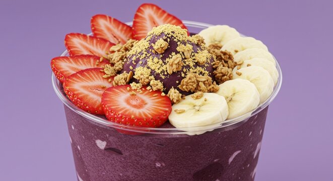 a&ccedil;a&iacute; bowl with strawberry, banana, and granola