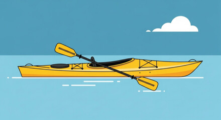 Fototapeta premium Yellow kayak with paddle vector illustration for water sports adventure and recreation activities on the lake