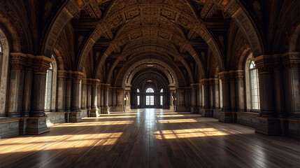 Fototapeta premium Modern Architectural Corridor with Endless Perspective – 3D Visualization AI Generated 