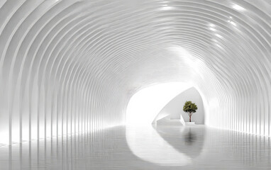 Modern and minimalist white curved tunnel interior design