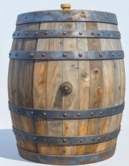 Fototapeta premium Old wooden barrel with metal bands