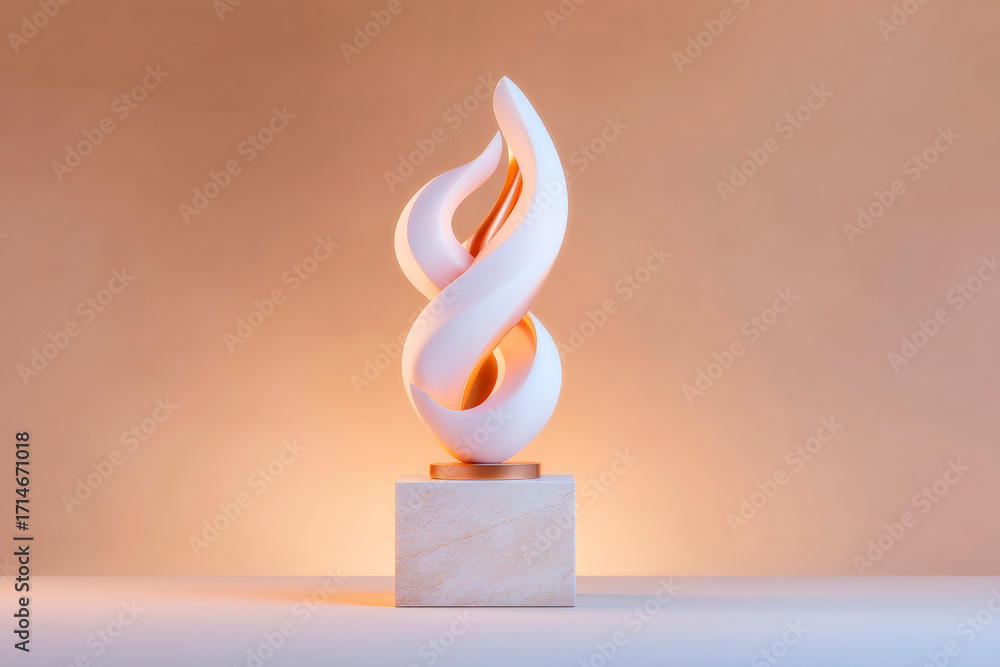 Poster an elegant abstract image of a white sculptural form with a swirling design