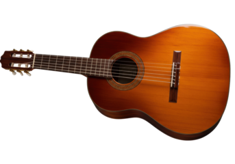 Isolated acoustic guitar for classical music with a rich color gradient on display object
