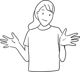 Cartoon Woman Shrugging with Palms Up