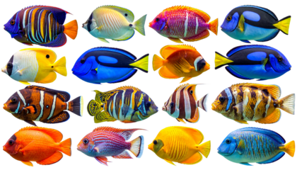 Fishes PNG, Transparent Background, Freshwater and Sea Fish Collection, Colorful Fishes PNG, Tropical Marine Life, Aquarium Fishes Illustration, Seafood PNG, Exotic Ocean Fishes