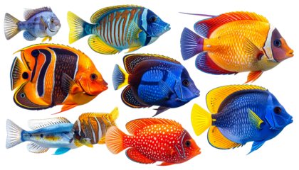 Fishes PNG, Transparent Background, Freshwater and Sea Fish Collection, Colorful Fishes PNG, Tropical Marine Life, Aquarium Fishes Illustration, Seafood PNG, Exotic Ocean Fishes