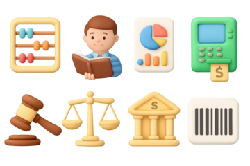 Educational finance concept with 3d icons including abacus and calculator