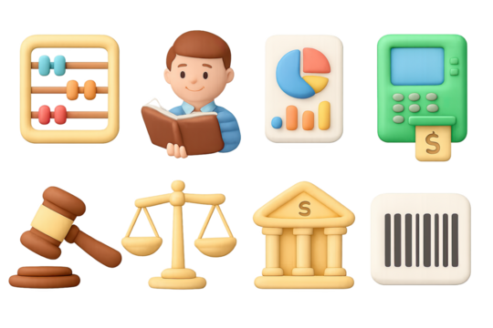 Educational finance concept with 3d icons including abacus and calculator