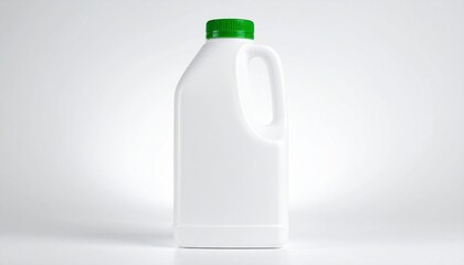 White Plastic Milk Jug with Green Cap &ndash; Realistic Dairy Packaging Mockup on White Background