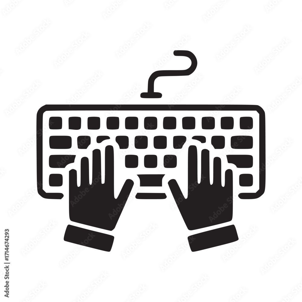 Aufkleber illustration of hands typing on a keyboard depicts the concept of computer input, data entry, and di