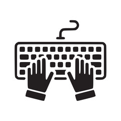 Illustration of hands typing on a keyboard depicts the concept of computer input, data entry, and digital communication in a minimalist and modern style