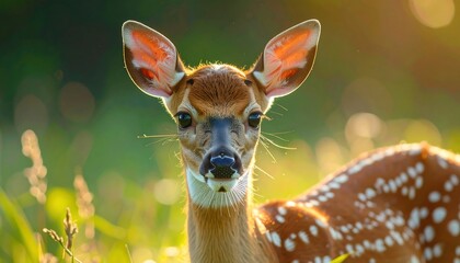 Close-up of a fawn in a field