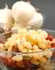 Mixed nuts in glass bowl