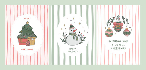 Christmas greeting cards, posters, banners, invitations collection decorated with doodles and quotes. EPS 10