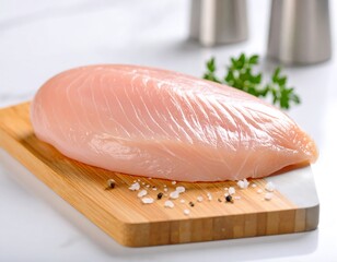 Raw chicken breast on cutting board