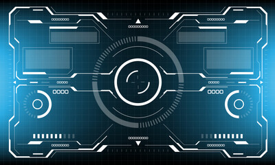 HUD sci-fi interface screen view white circular geometric design virtual futuristic technology creative display on blue vector