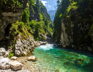 Naklejka premium Alpine River Gorge Tranquility