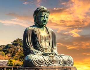 Buddha statue at sunset