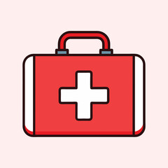 Obraz premium Red first aid kit box with white cross on it illustration graphic