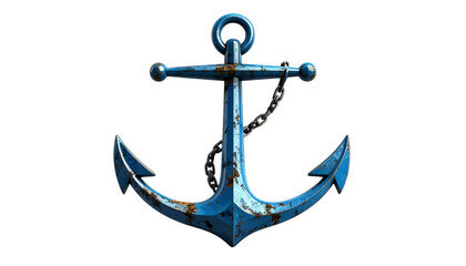 Blue rusted anchor design. Transparent background for easy layering in projects or designs.
