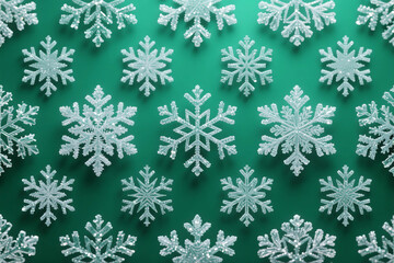 Snowflakes on Green Background