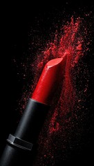 Red lipstick explosion against black