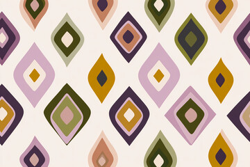 mid century modern geometric pattern with diamonds and arches in dusty lavender warm mustard and deep green palette minimal retro illustration isolated on pale background