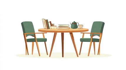 Round table with chairs and books