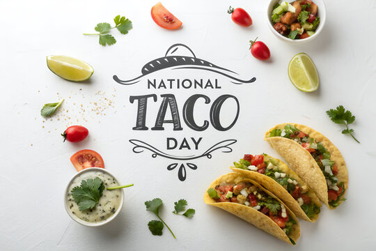National Taco Day Poster with Realistic Tacos on White Background