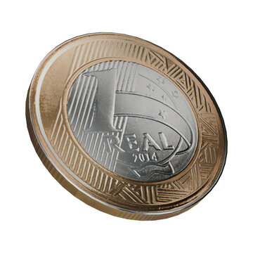 Moeda de Um Real Dinheiro 3D PNG Transparente
