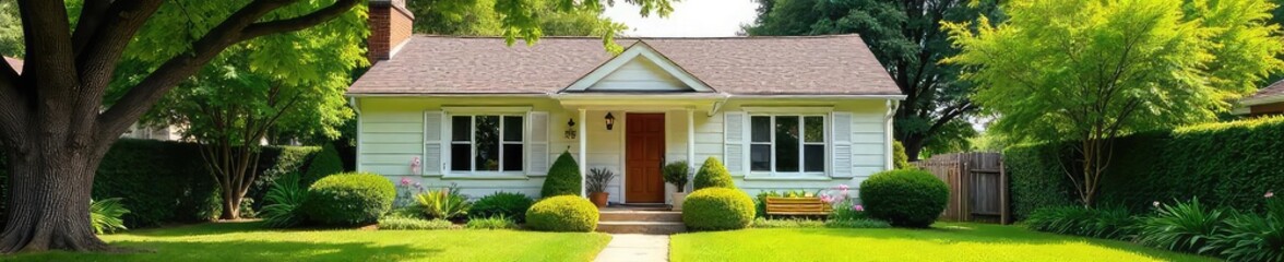 Obraz premium A charming single-family home with a spacious front yard, perfect for a family or individual seeking tranquility and comfort in a peaceful neighborhood , house, garden, home