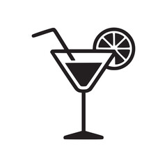 Illustration of a cocktail glass with a straw and a slice of citrus, perfect for bar menus, party invitations, or summerthemed designs, conveying refreshment and celebration