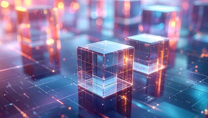 Abstract digital cubes on a circuit board
