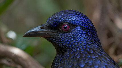 Obraz premium Bowerbird – Close-up Portrait with Blurred Bower Ai