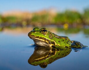 Obraz premium Frog resting on water