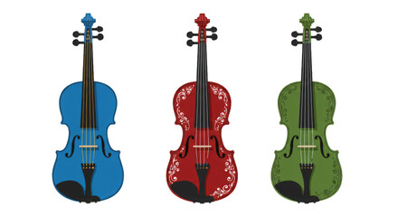 Fototapeta premium Illustration set of violins in flat design style, PNG background.