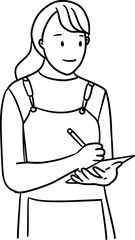 A female barista take an order outline illustration
