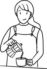 a female barista use moka pot outline illustration