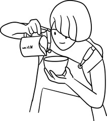 a female barista do art latte outline illustration