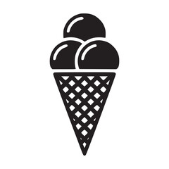 Vector art of ice cream cone icon delicious dessert with three scoops in a waffle cone, perfect for summer treats, menu designs, and sweet indulgence themes