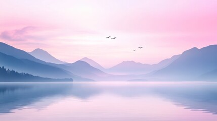 Peaceful mountain lake sunrise
